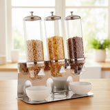 Dispensador Triple de Cereales 4 L cada uno Policarbonato Base Acero Inoxidable Sunnex