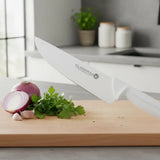 Cuchillo Carnicero Hoja Ancha Filarmónica Acero Molibdeno Vanadio Mango Blanco 20 cm Tres Claveles