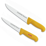 Set Cuchillo Deshuesador 18 cm + Carnicero 24 cm Mango Amarillo Tres Claveles