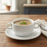 Taza Consomé con Platillo Porcelana Blanca 10 cm Stone Line Stratus (Set 6 Piezas)