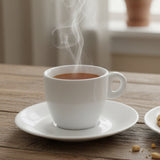 Taza Té con Platillo Porcelana Blanca 200 ml Soffie Stratus (Set 6 Piezas)