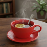 Taza Té con Platillo Porcelana Roja 250 ml Germer (Set 6 Piezas)
