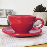 Taza de Té con Platillo Porcelana Fina Roja 300 ml Set 6 Piezas Germer