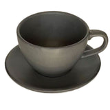 Taza Té con Platillo Porcelana Negro Mate 300 ml Rústica Germer (Set 6 Piezas)