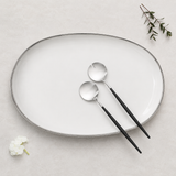 Fuente de porcelana blanca con ribete plateado de 32 cm Schmidt