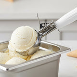 Cuchara Porcionadora de Helado N° 06 Acero Inoxidable Mango Blanco 138 ml Dechef