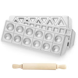 Set Moldes Ravioli Tris Redondos Triangulares Cuadrados con Rodillo de Madera Imperia
