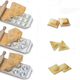 Set Moldes Ravioli Tris Redondos Triangulares Cuadrados con Rodillo de Madera Imperia